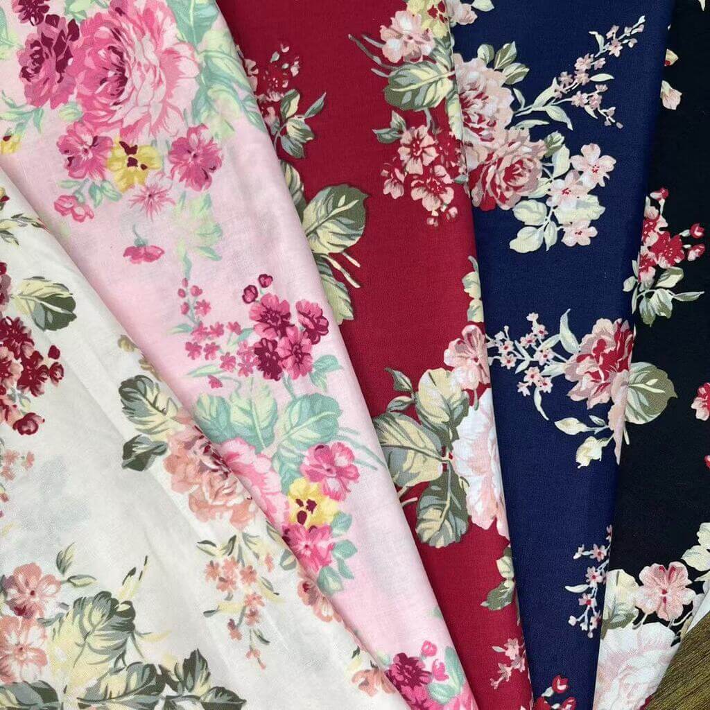 Different fabric types for custom fabric printing cotton, polyester, blends, silk