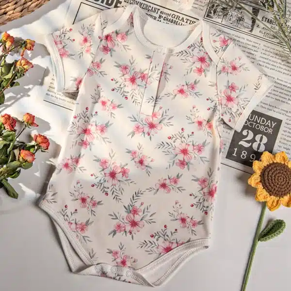 G022 Baby Girl Modal Floral Bodysuits Onesies – Newborn to Infant
