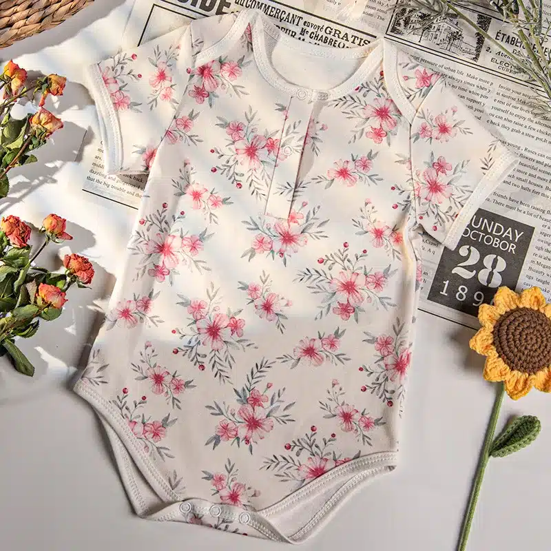Baby bodysuit snap button diaper opening detail
