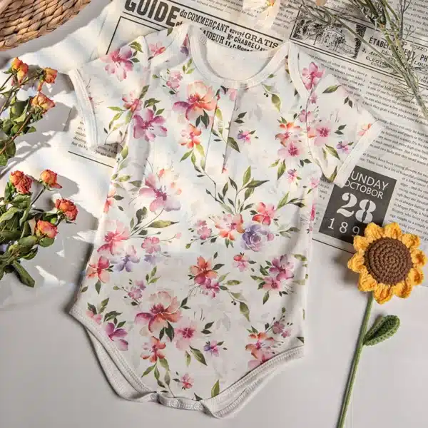G022 Baby Girl Modal Floral Bodysuits Onesies – Newborn to Infant