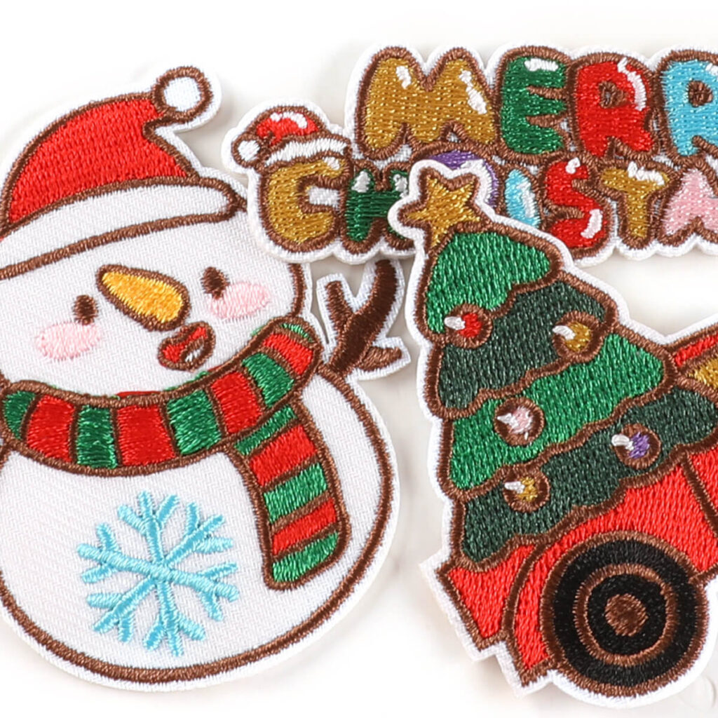 embroidered patch close-up on fabric background