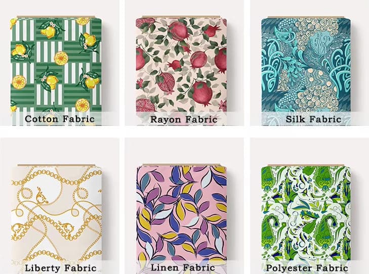 custom fabric options including cotton, polyester, and muslin