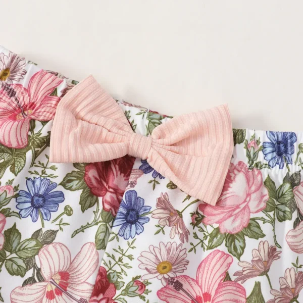 G025 Toddler Girl’s 2 Piece Outfit – Floral Print Graphic Short Sleeve Tee and Flare Pants Set