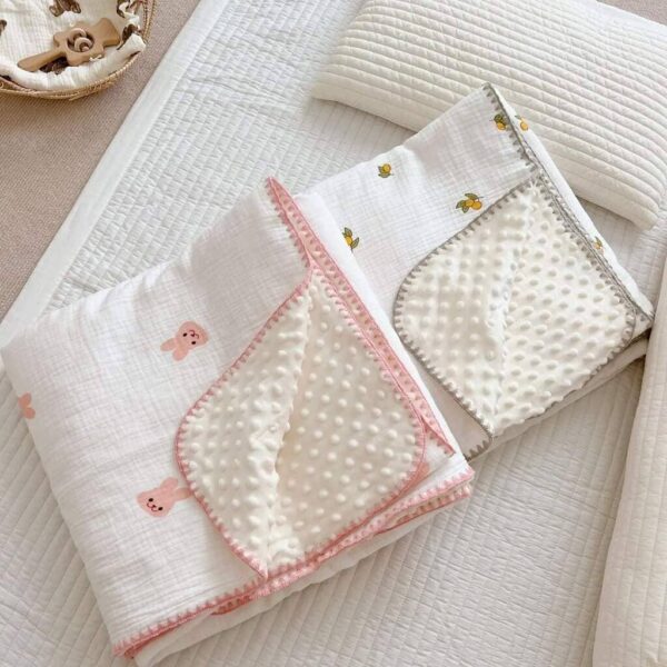soft-minky-dot-muslin-baby-blanket plush dotted minky baby blanket with muslin cotton layer