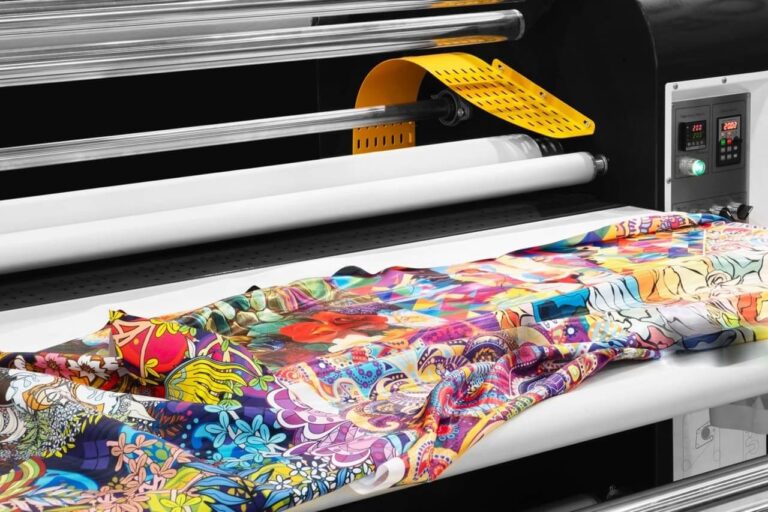 UV fabric printing process with ink curing under UV light