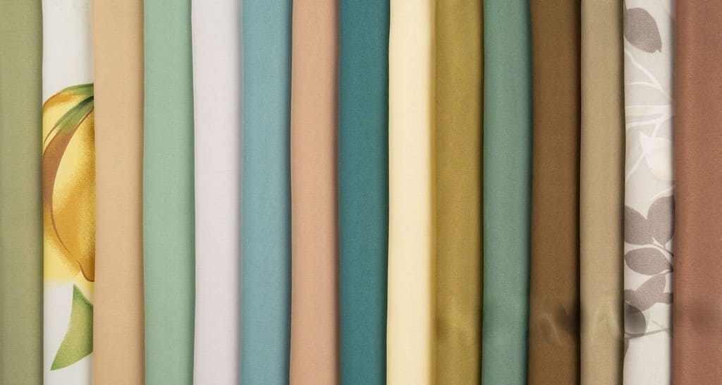 Different fabric options for wholesale custom printing: organic cotton, bamboo muslin, polyester blends, waterproof PUL
