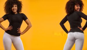 Comparison of Polyester Spandex vs Cotton Spandex fabrics, showing their texture and flexibility for activewear and casual wear