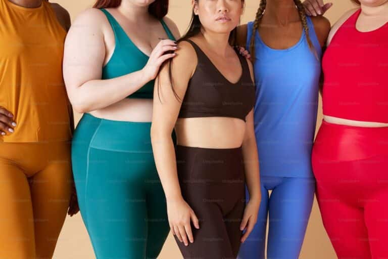 Different types of stretchy fabrics used in modern activewear, including polyester spandex and cotton spandex materials