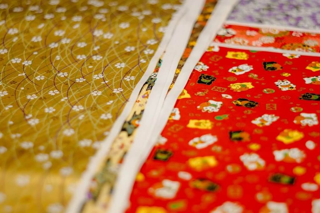 close-up view of canvas fabric printed with detailed patterns