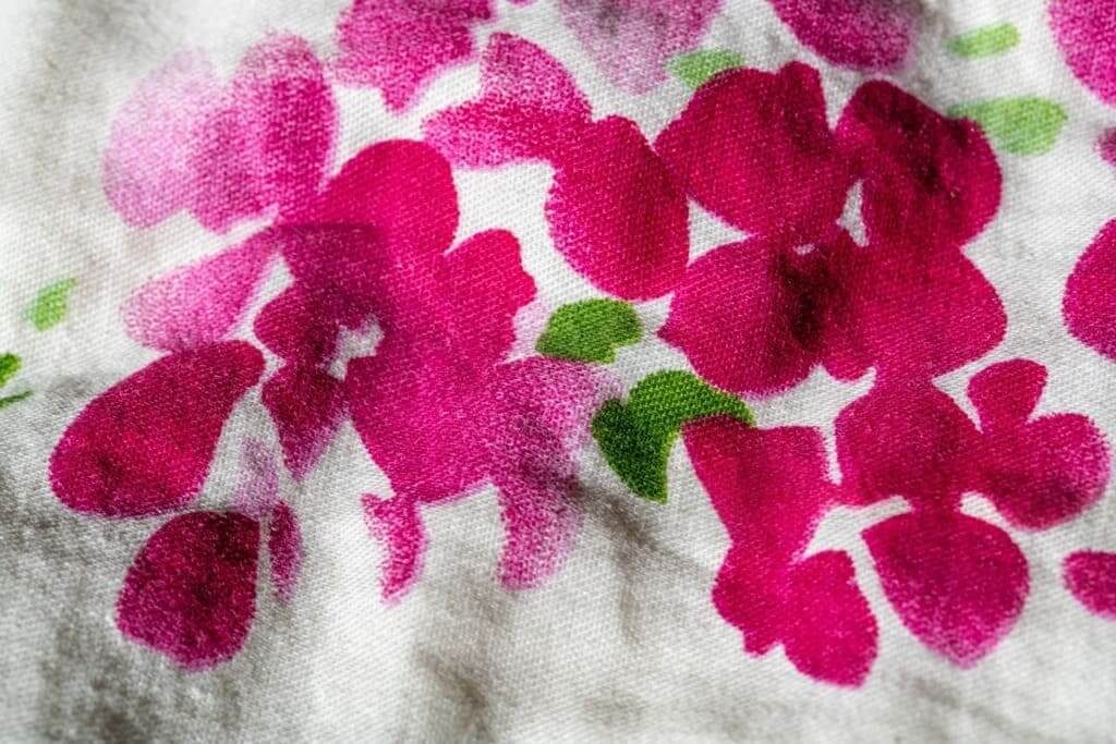 Print on linen fabric showing natural texture and detailed pattern