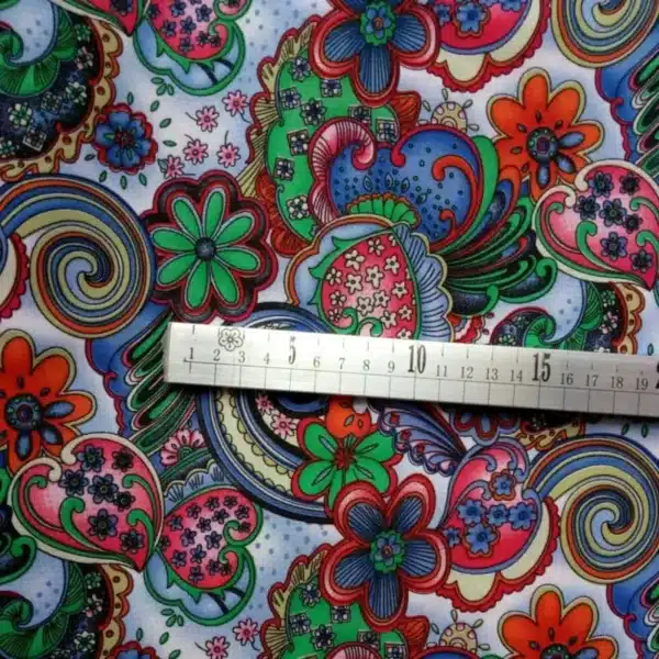 Custom printed non-stretch boardshort fabric with vibrant design