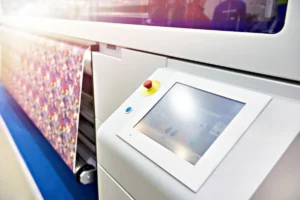 Digital printing on fabric process showing step-by-step workflow