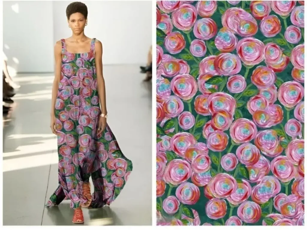 Custom printed polyester chiffon dress showcasing vibrant colors