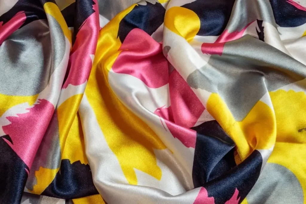 Custom printed duchess satin material for luxury fashion design