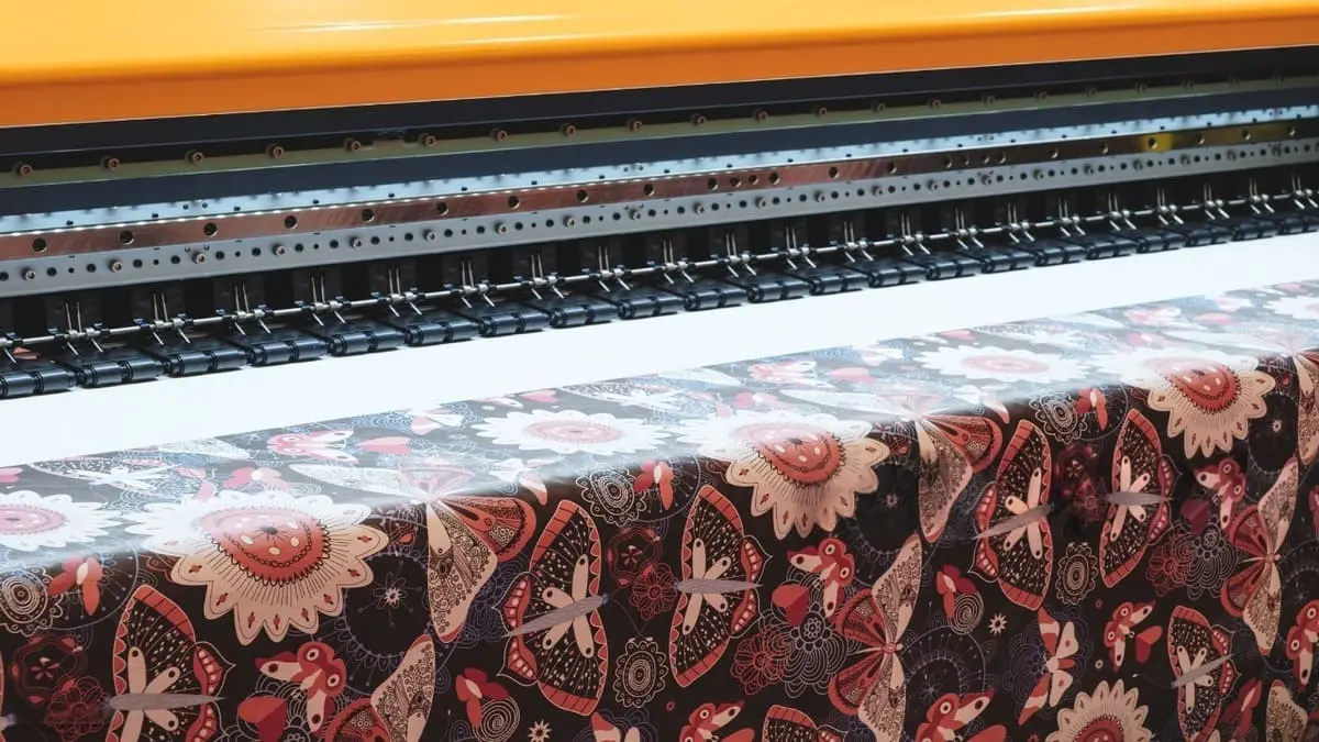 Digital printed fabric manufacturing process using inkjet textile printing machine in modern factory