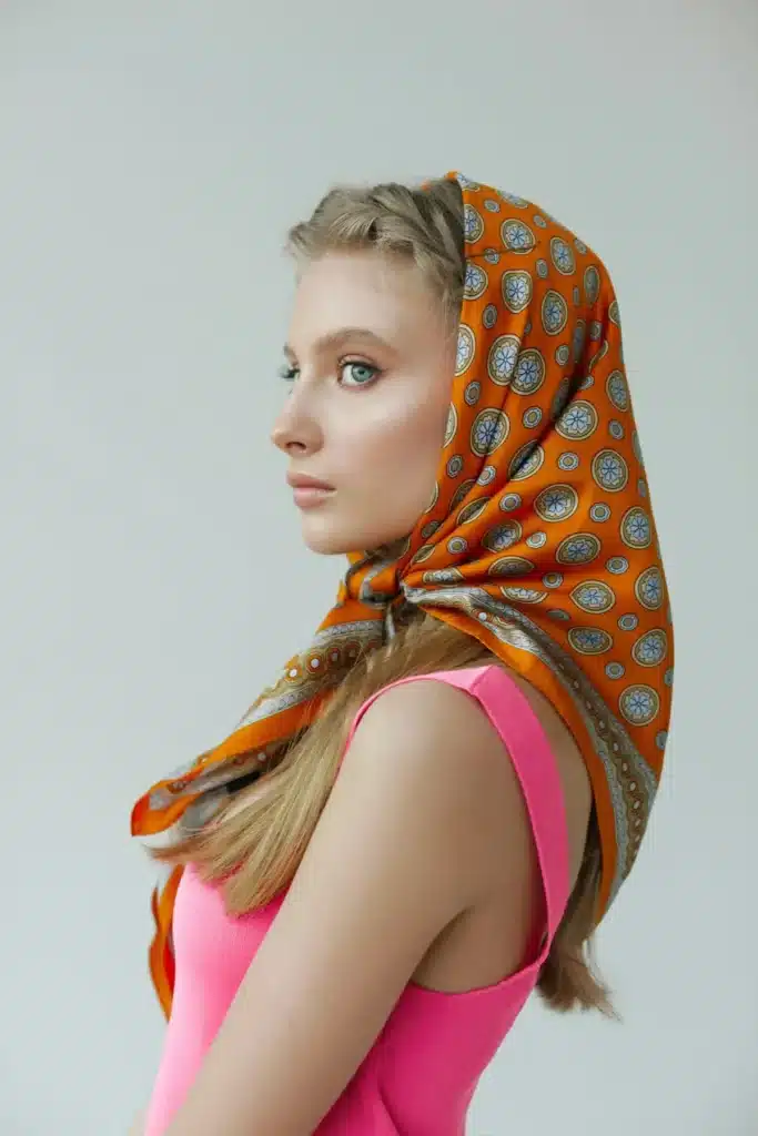 Custom scarf print fabric featuring abstract and geometric patterns