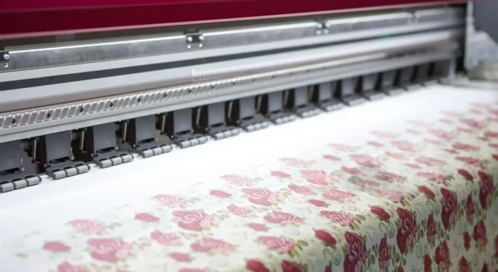 Digital textile printing machine producing custom pattern fabric with high precision inkjet technology