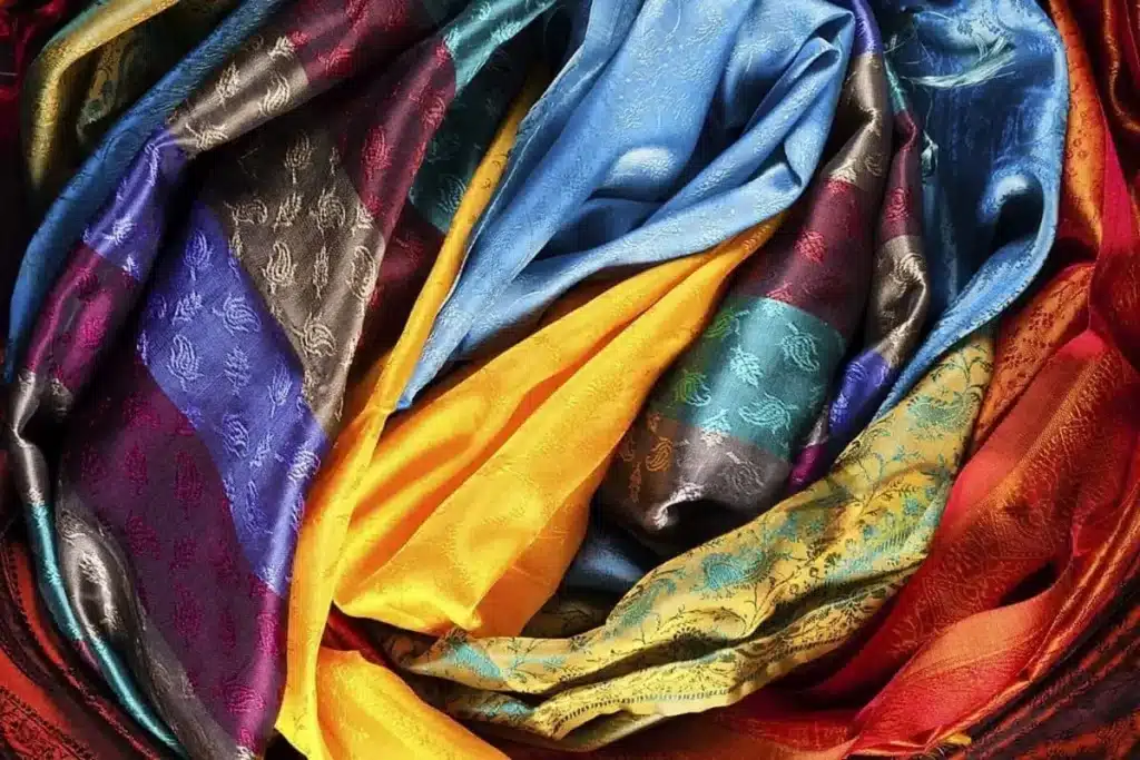 Printed silk fabric with elegant patterns for fashion design