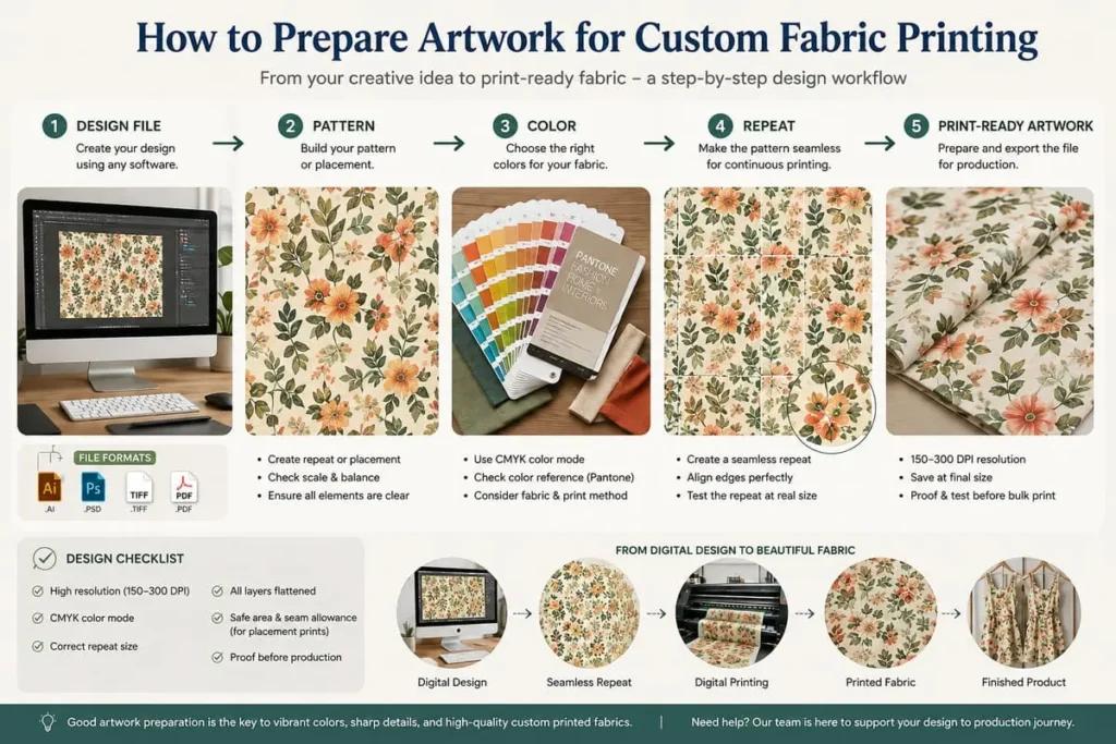 Digital artwork preparation for custom fabric printing for fashion brands