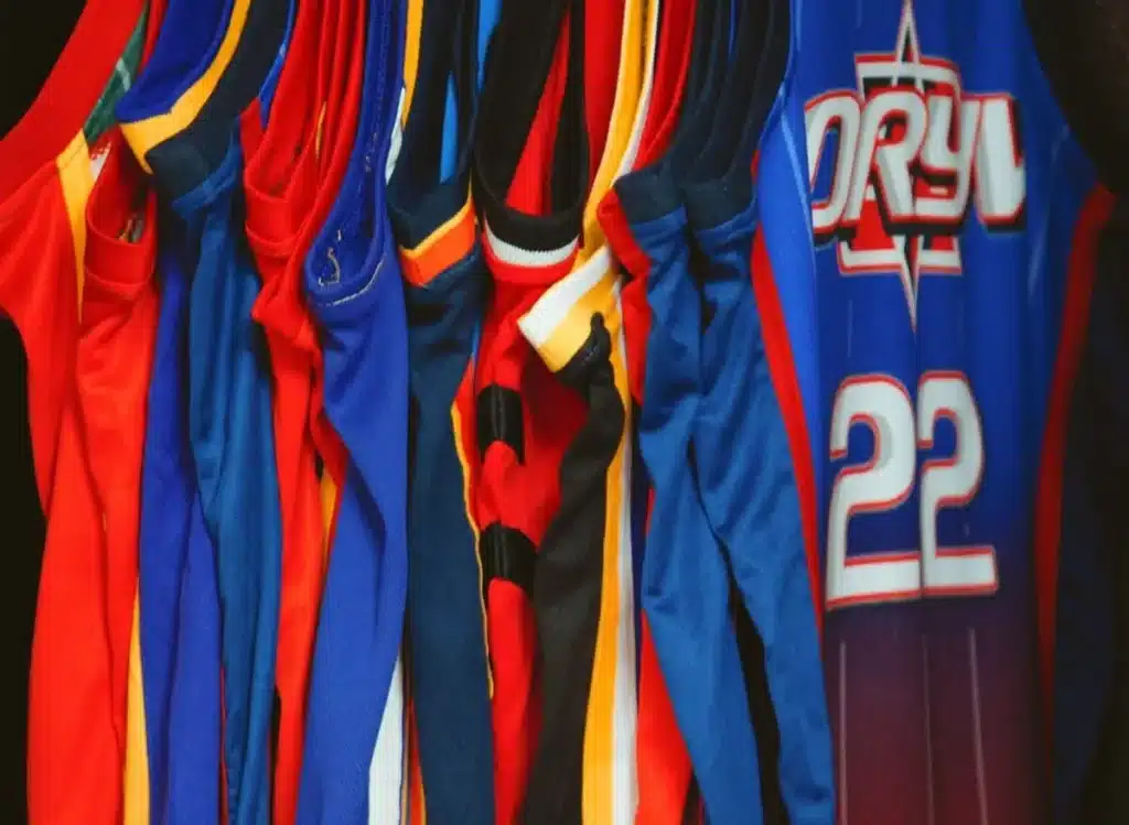 Custom printed jersey fabric applications including T-shirts dresses baby clothing and sportswear