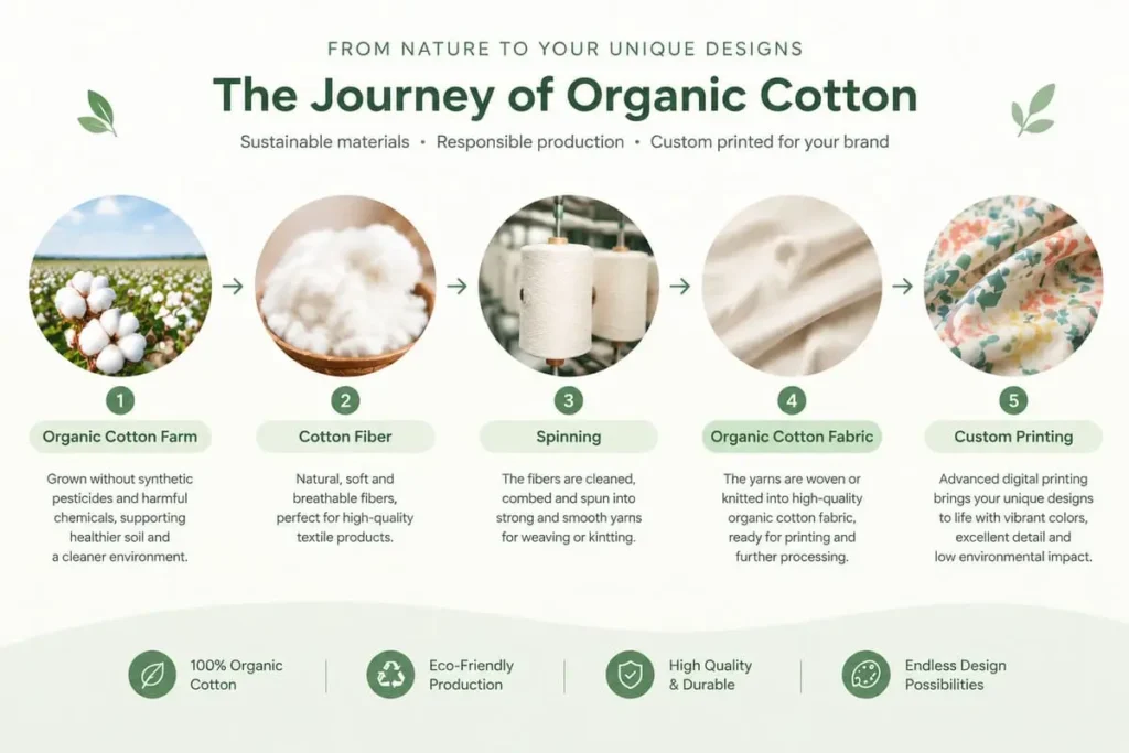 Organic cotton production process from cotton farming to sustainable textile fabric