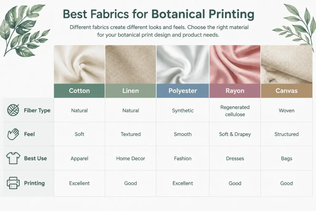 Comparison of cotton linen polyester rayon and canvas fabrics for botanical printing