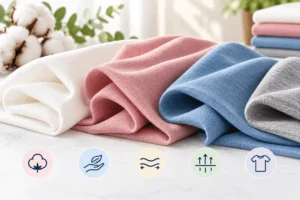 Cotton jersey material with soft knitted texture and natural drape