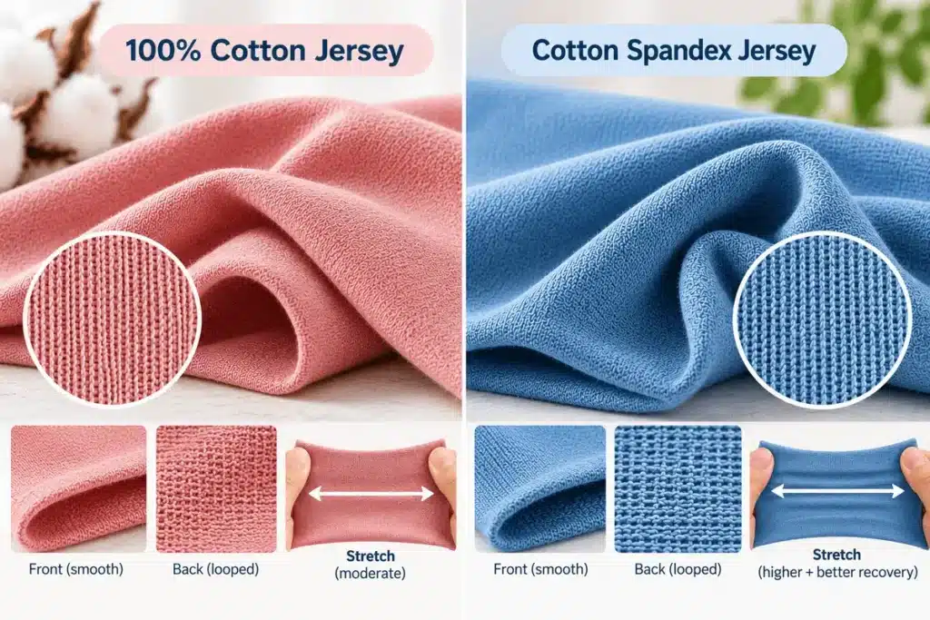 Comparison of 100 percent cotton jersey and cotton spandex jersey fabric textures