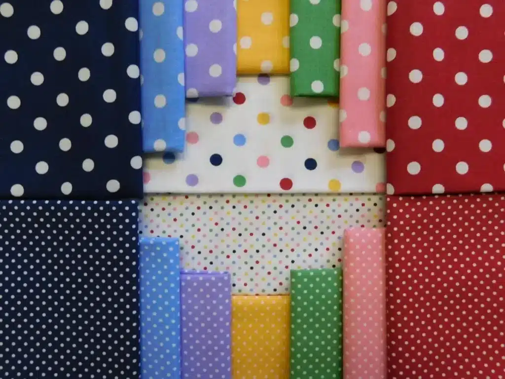 Custom polka dot fabric applications for dresses tote bags scarves cushions and quilting