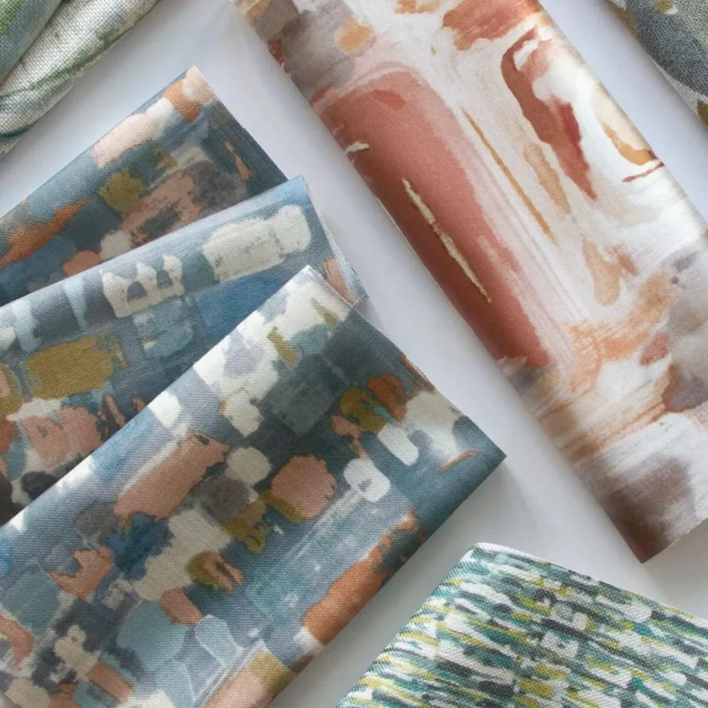 Types of abstract fabric patterns including painterly watercolor color block organic and marbled designs